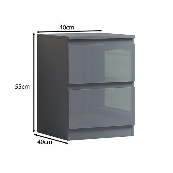 FWStyle Stora 2 Drawer Bedside Cabinet - Grey Gloss Front