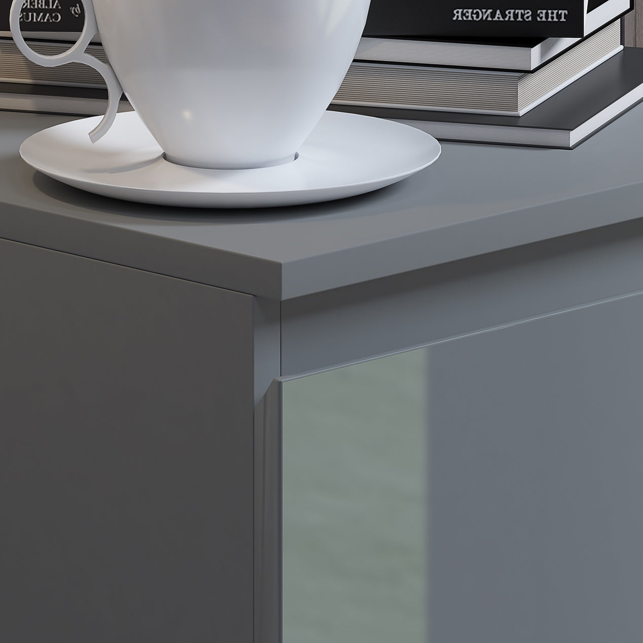 FWStyle Stora 2 Drawer Bedside Cabinet - Grey Gloss Front