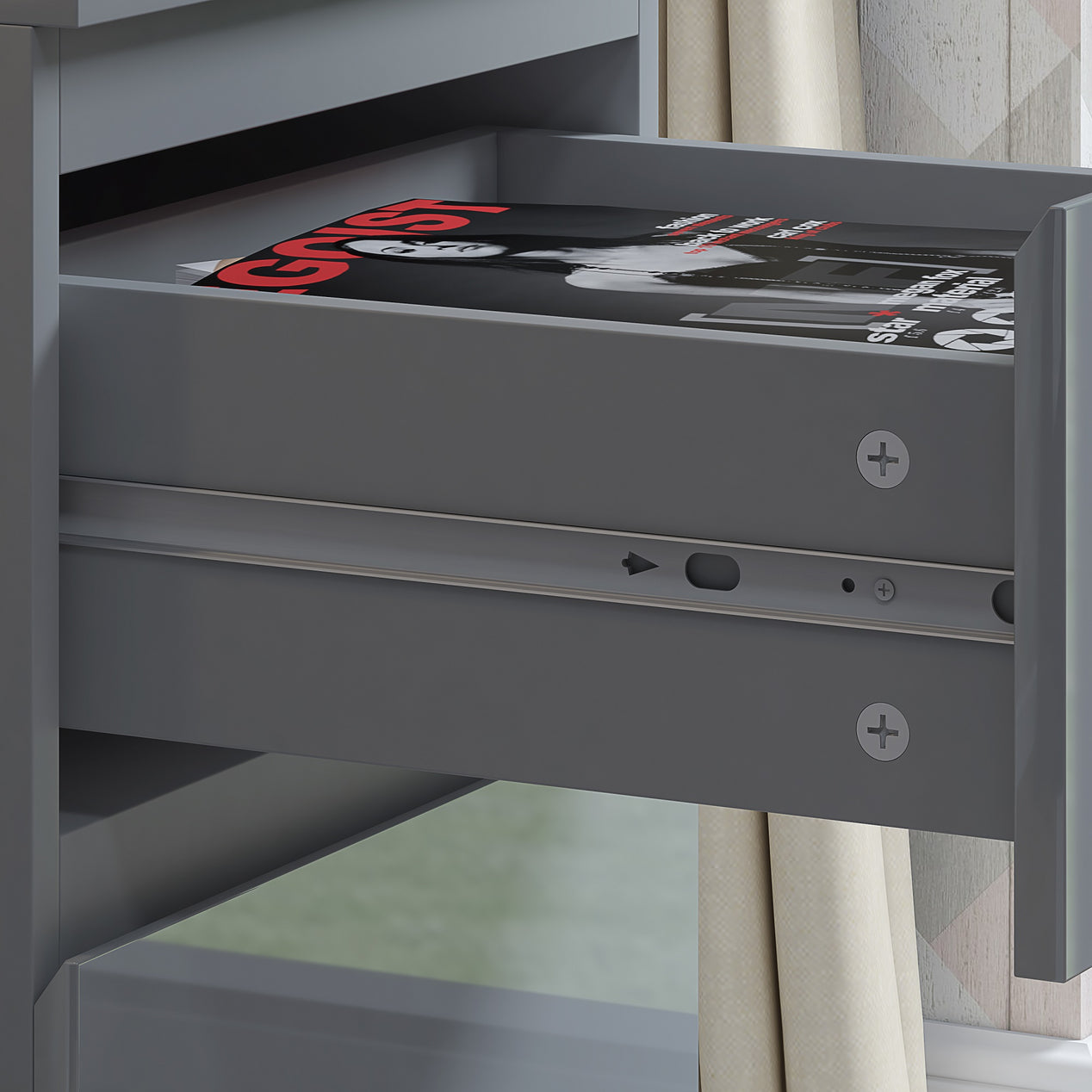 FWStyle Stora 2 Drawer Bedside Cabinet - Grey Gloss Front