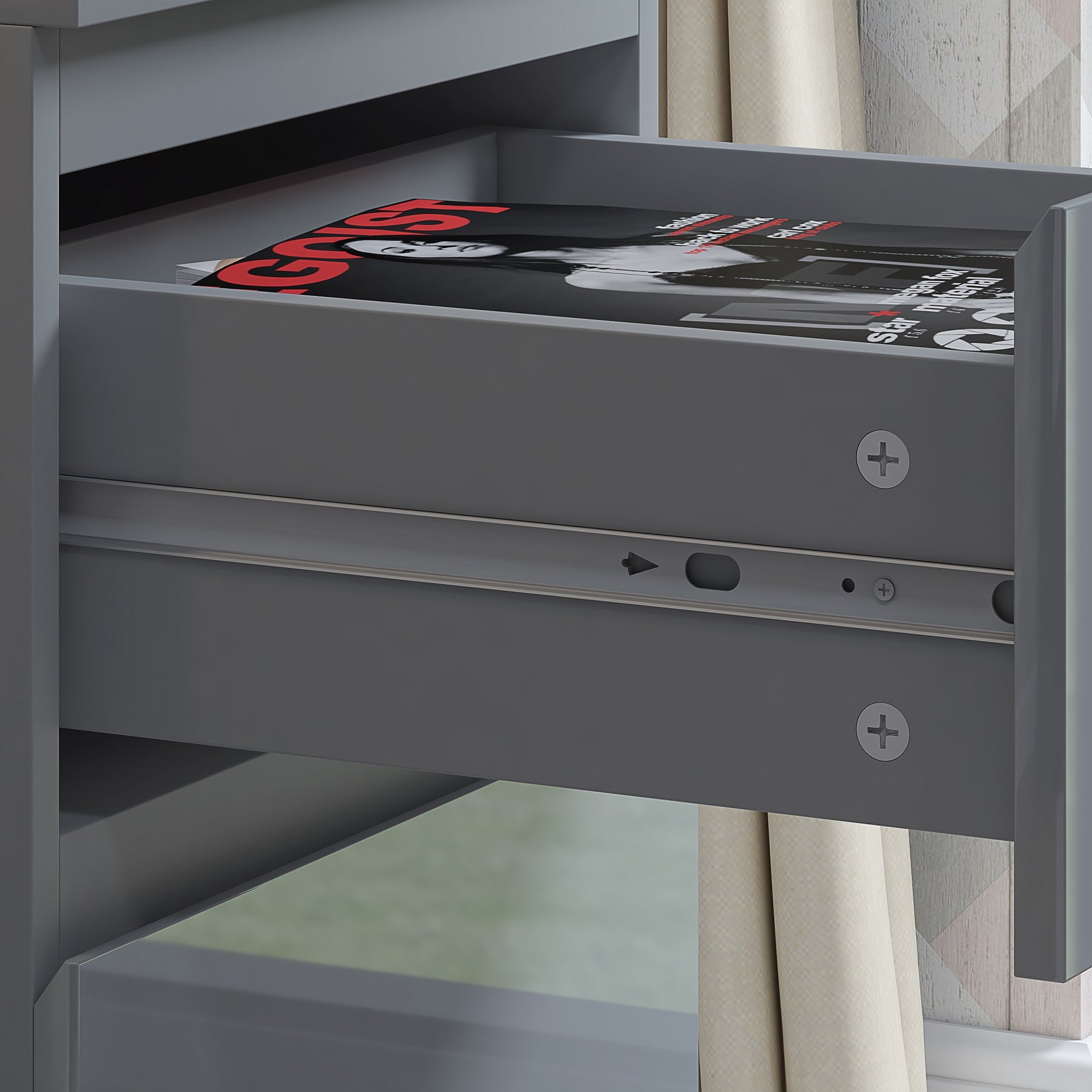 FWStyle Stora 2 Drawer Bedside Cabinet - Grey Gloss Front