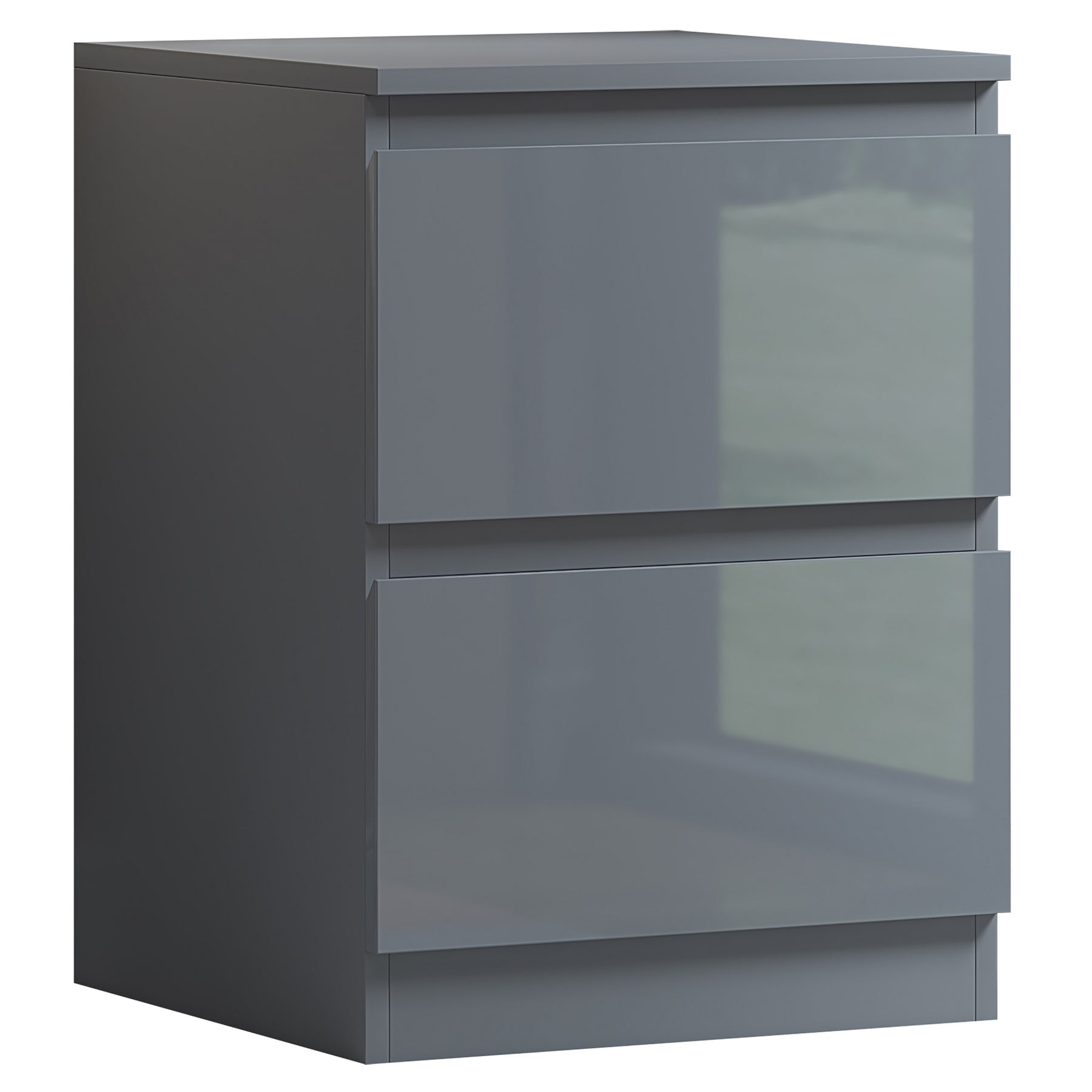 FWStyle Stora 2 Drawer Bedside Cabinet - Grey Gloss Front