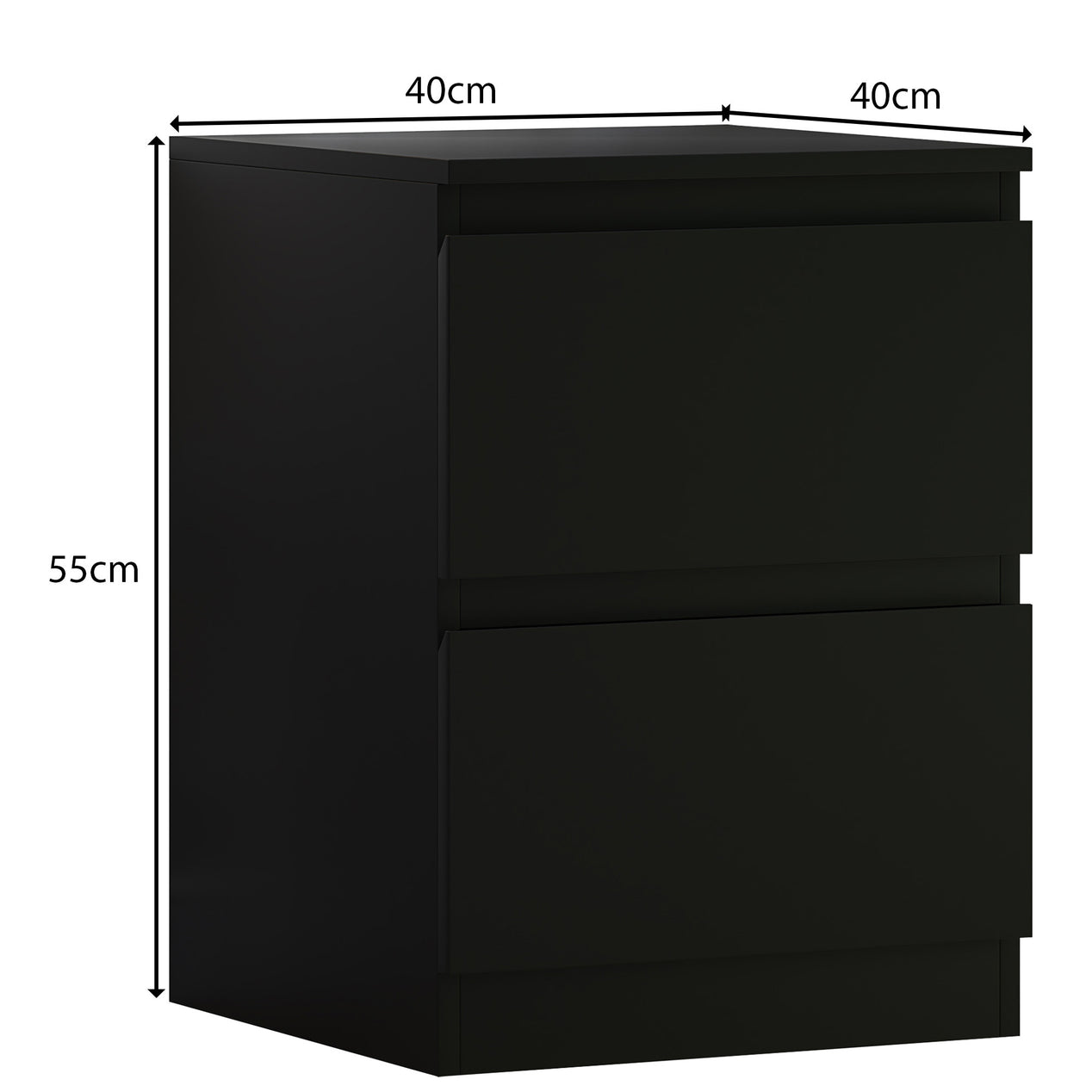 FWStyle Stora 2 Drawer Bedside Cabinet - Matt Black