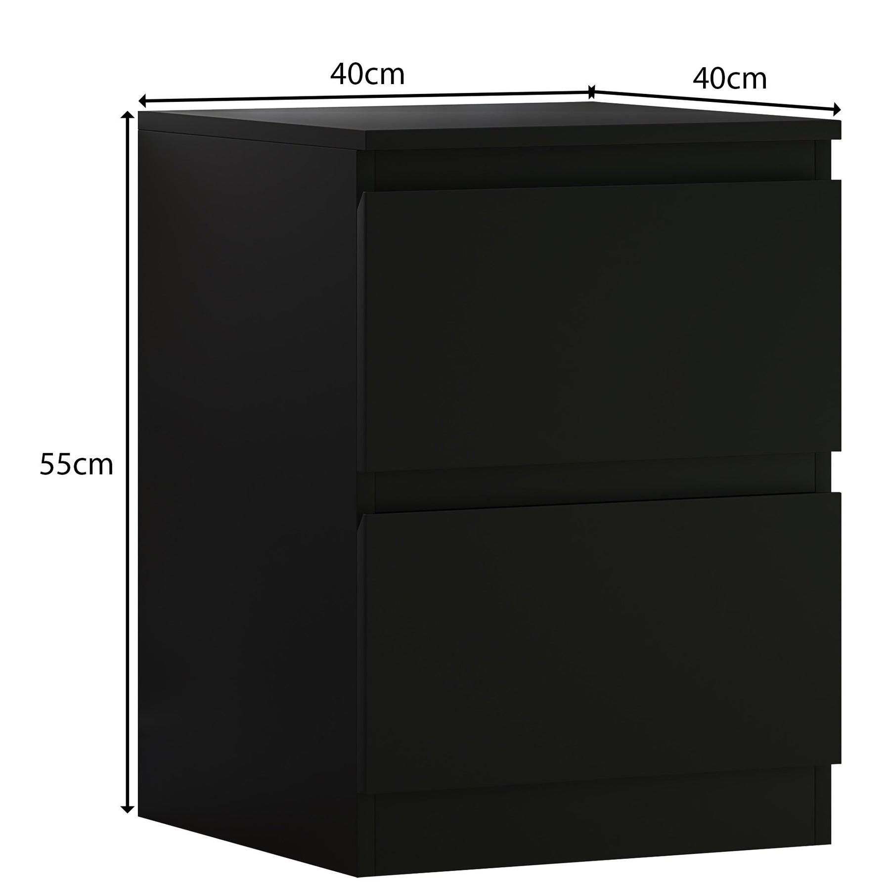 FWStyle Stora 2 Drawer Bedside Cabinet - Matt Black