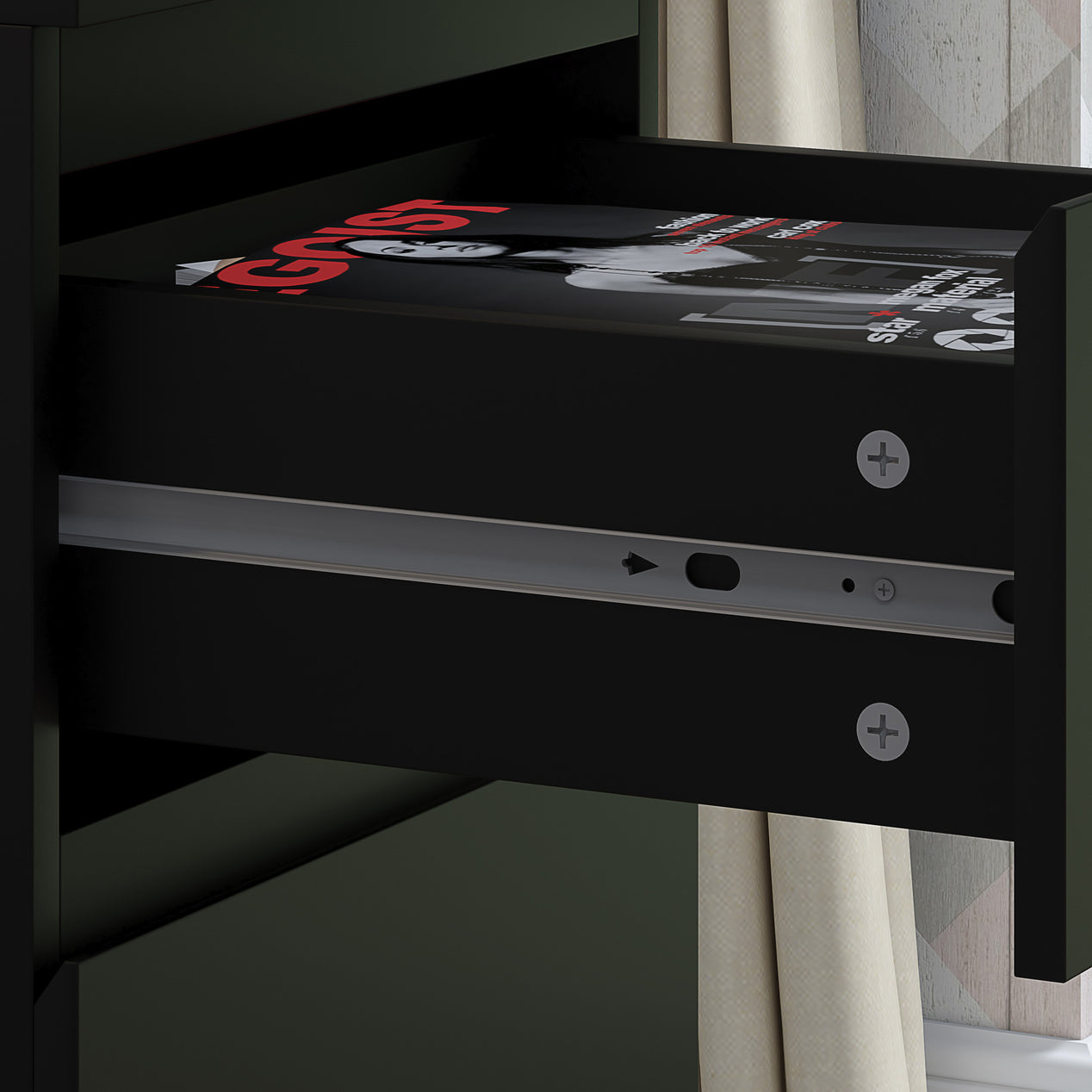 FWStyle Stora 2 Drawer Bedside Cabinet - Matt Black