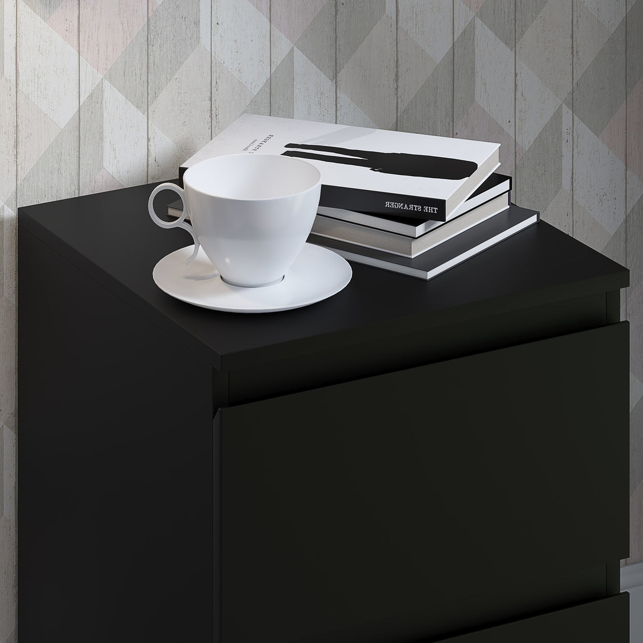 FWStyle Stora 2 Drawer Bedside Cabinet - Matt Black