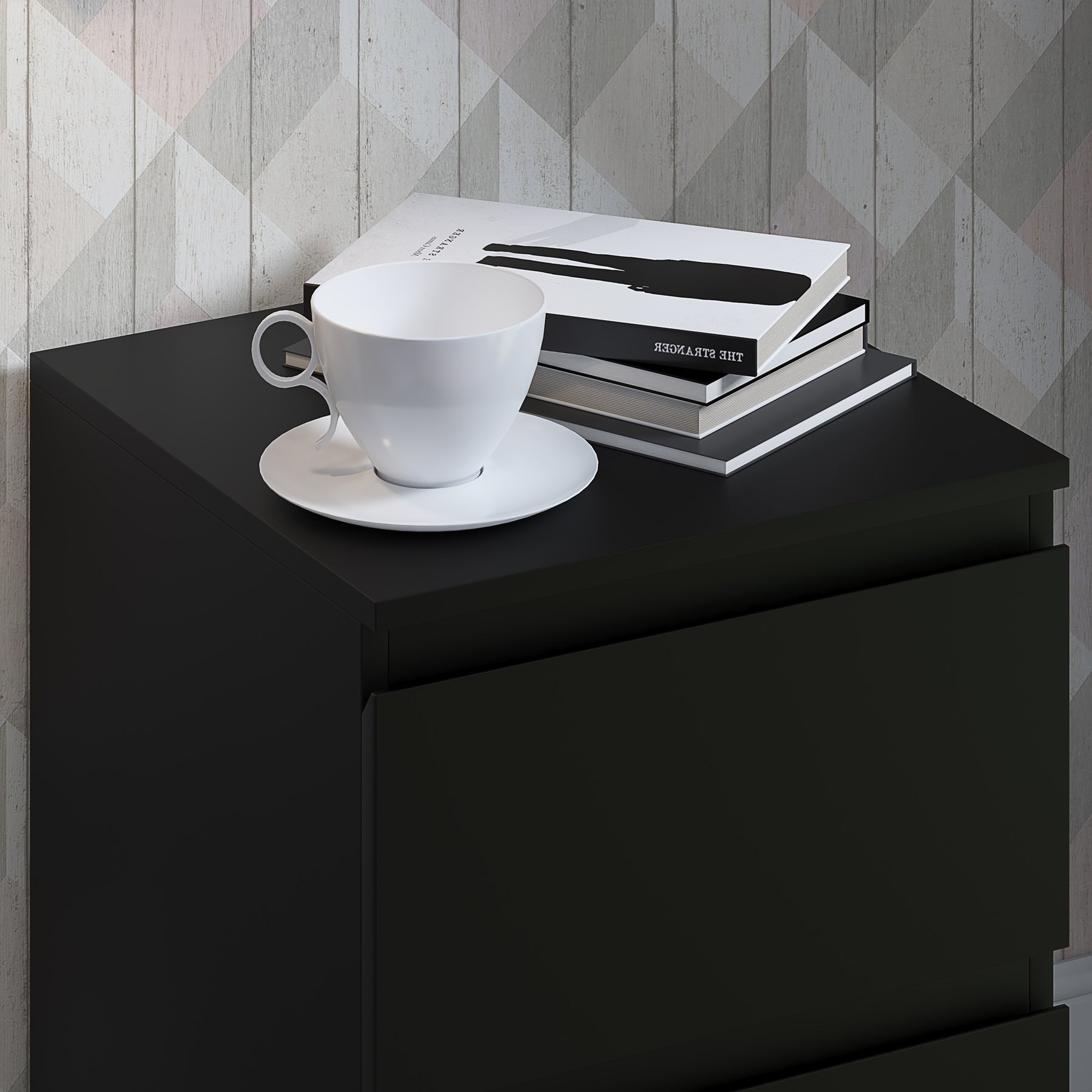 FWStyle Stora 2 Drawer Bedside Cabinet - Matt Black