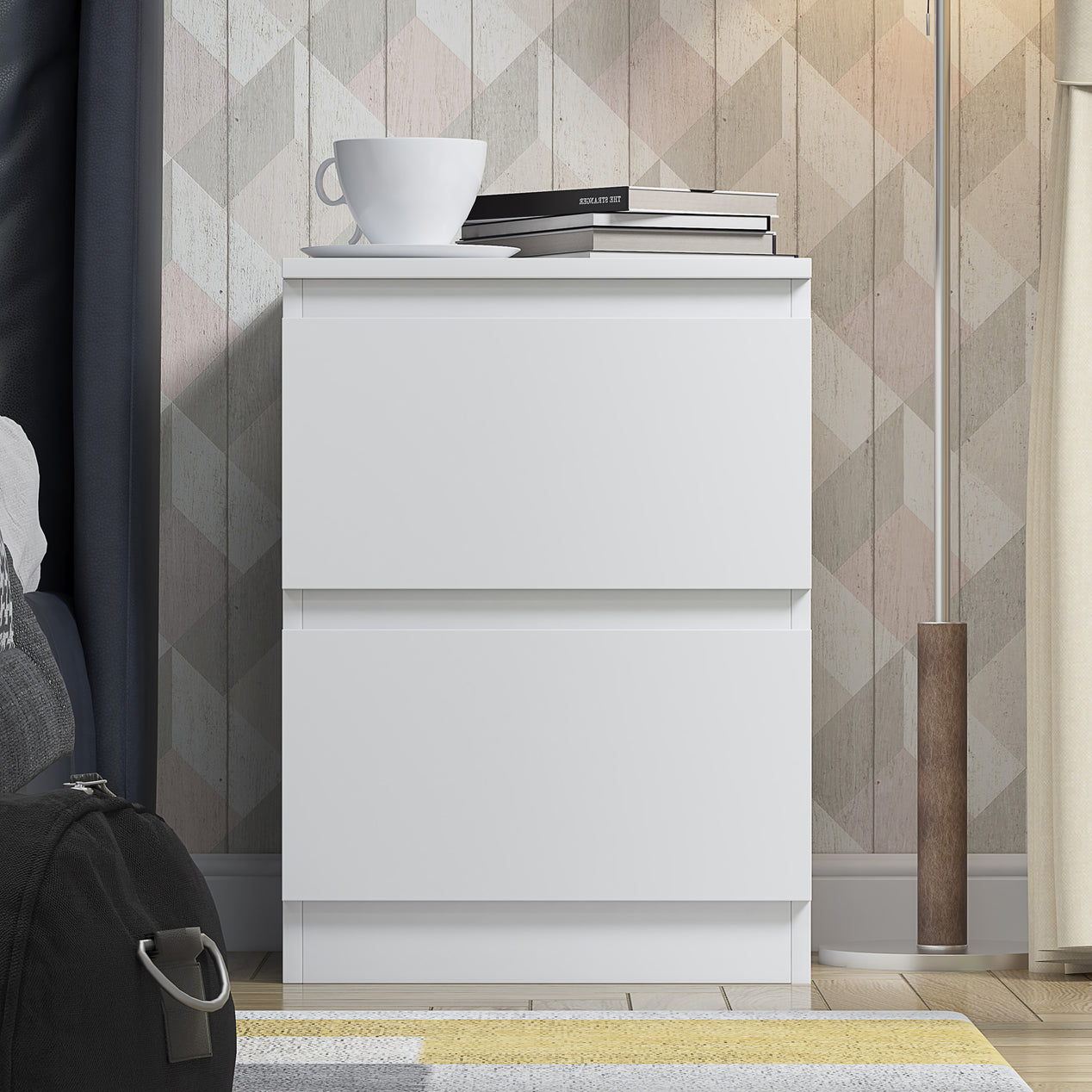 FWStyle Stora 2 Drawer Bedside Cabinet - Matt White