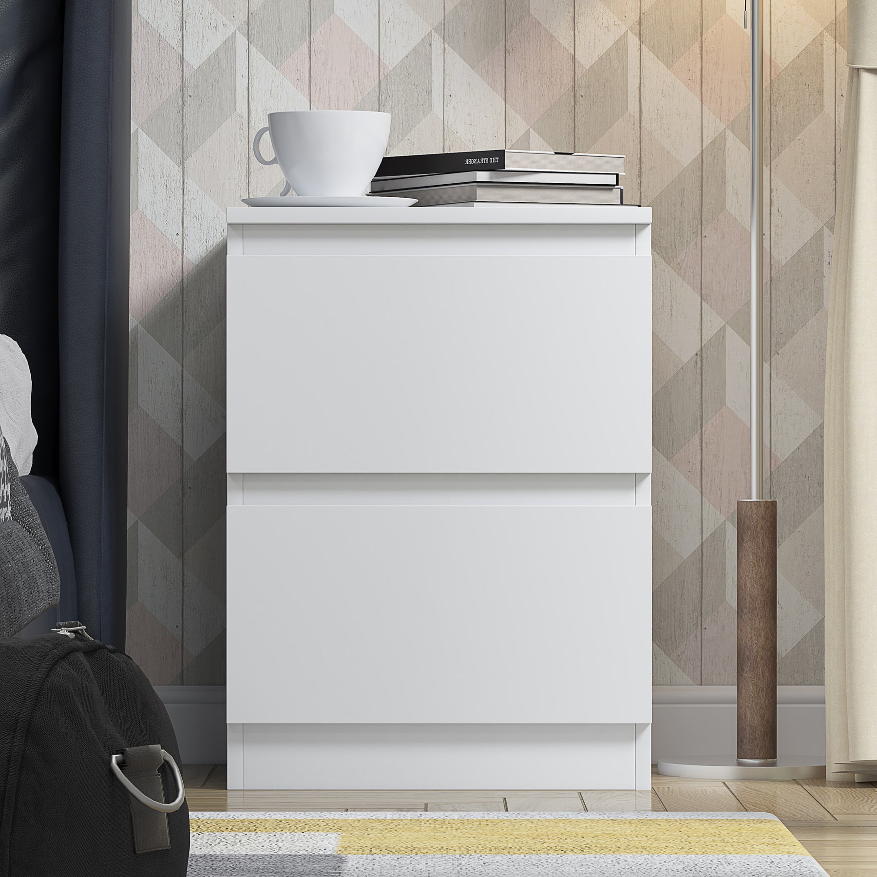 FWStyle Stora 2 Drawer Bedside Cabinet - Matt White