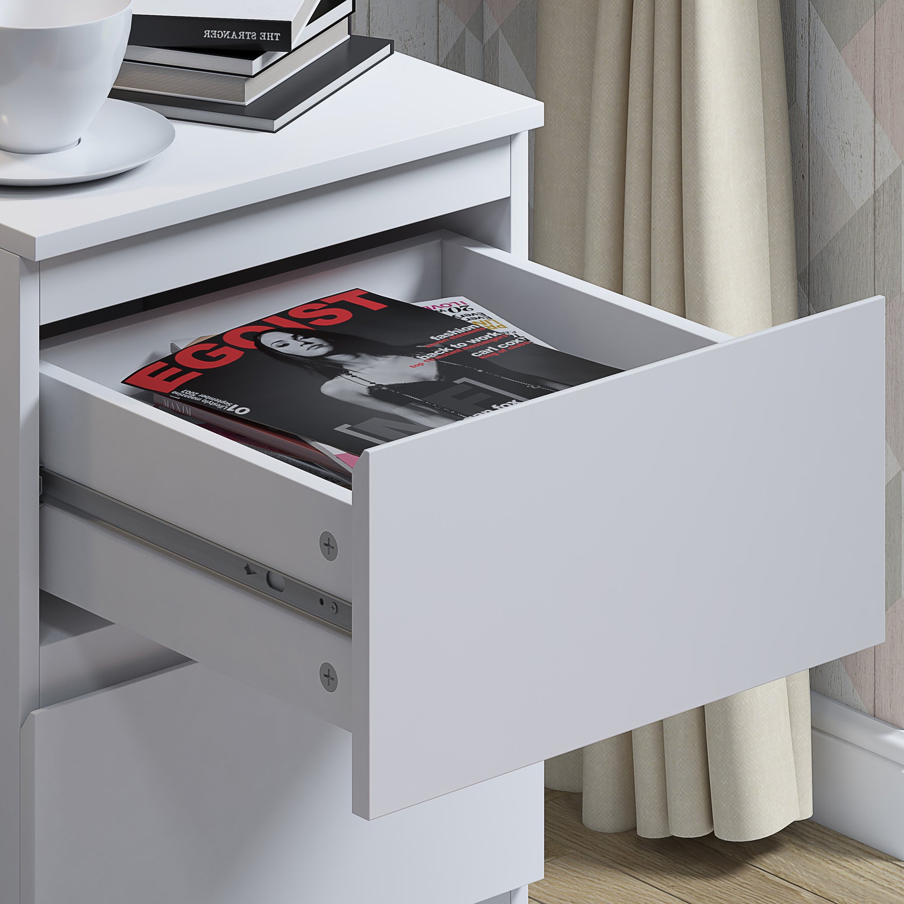 FWStyle Stora 2 Drawer Bedside Cabinet - Matt White