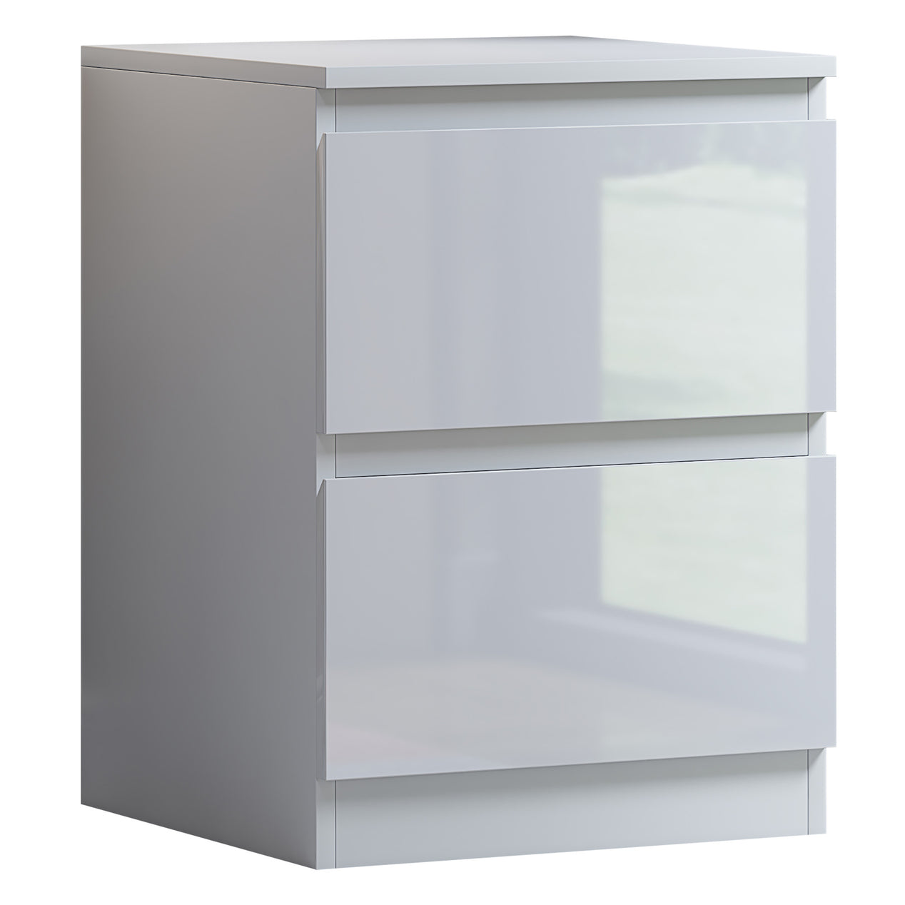 FWStyle Stora 2 Drawer Bedside Cabinet - White Gloss Front