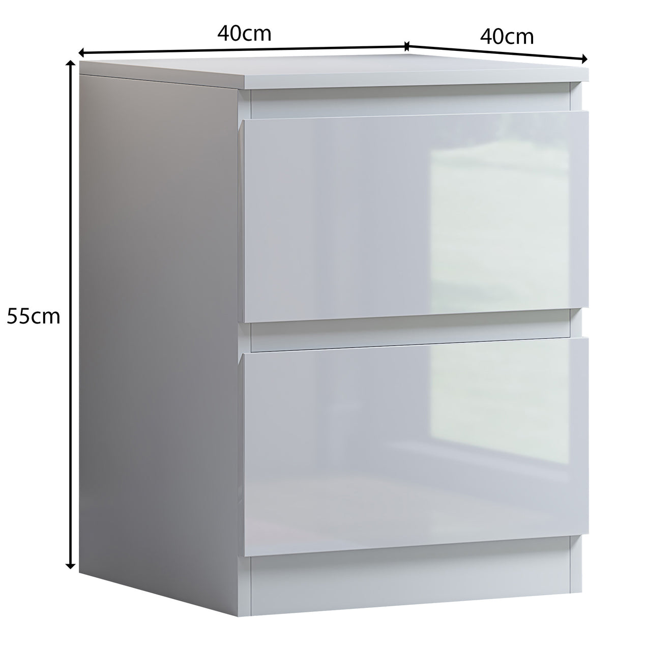FWStyle Stora 2 Drawer Bedside Cabinet - White Gloss Front