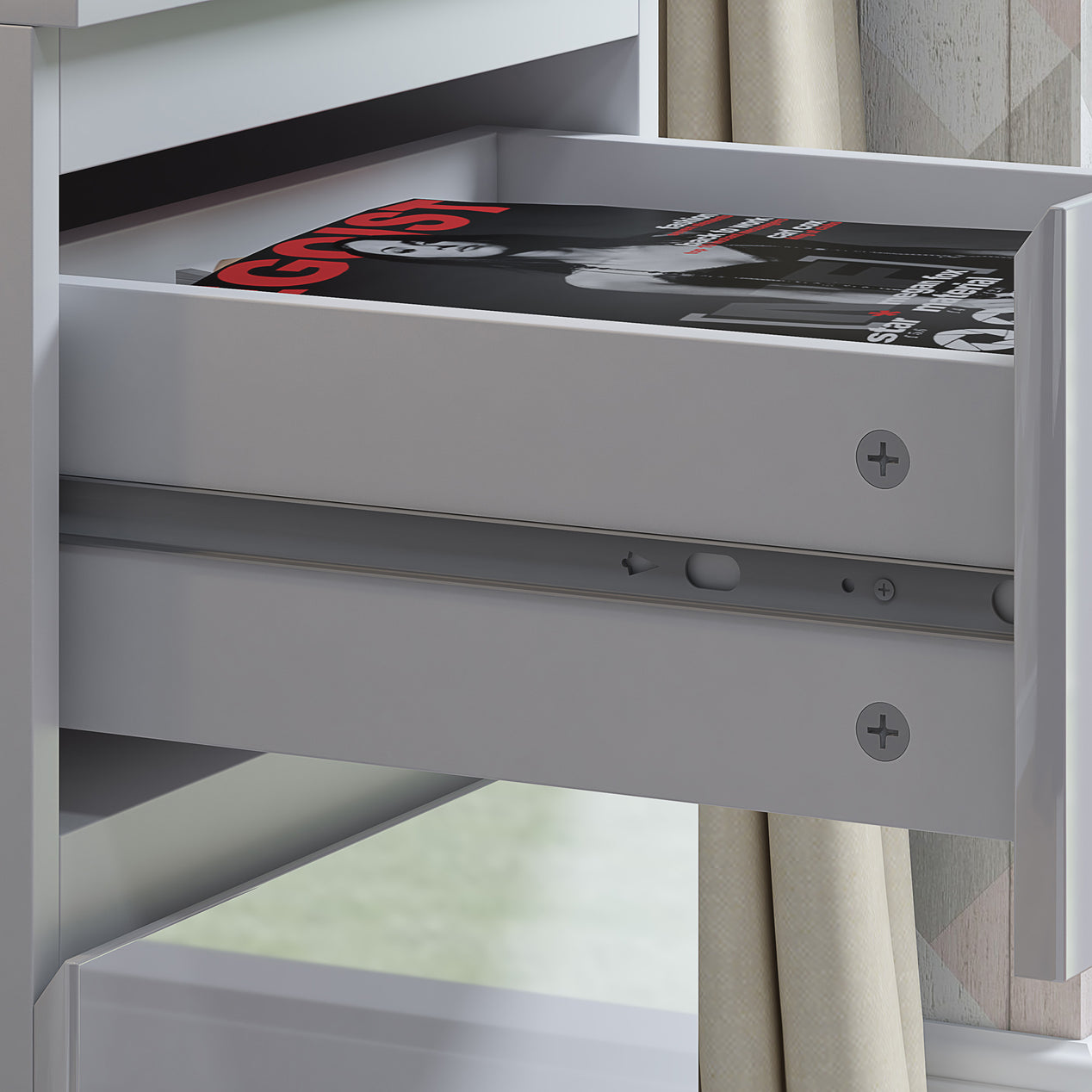 FWStyle Stora 2 Drawer Bedside Cabinet - White Gloss Front