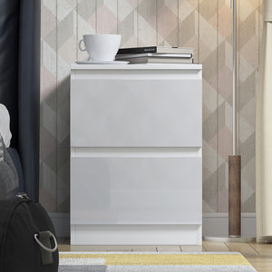 FWStyle Stora 2 Drawer Bedside Cabinet - White Gloss Front
