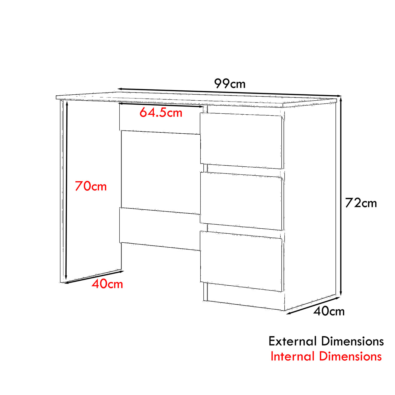 FWStyle Stora 3 Drawer Dressing Table - White Gloss Front