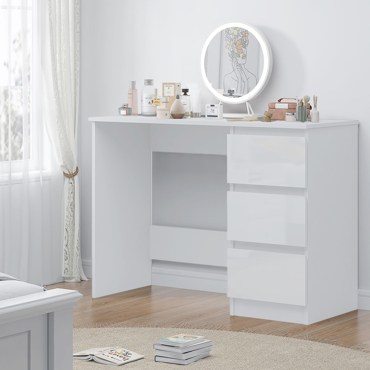 FWStyle Stora 3 Drawer Dressing Table - White Gloss Front