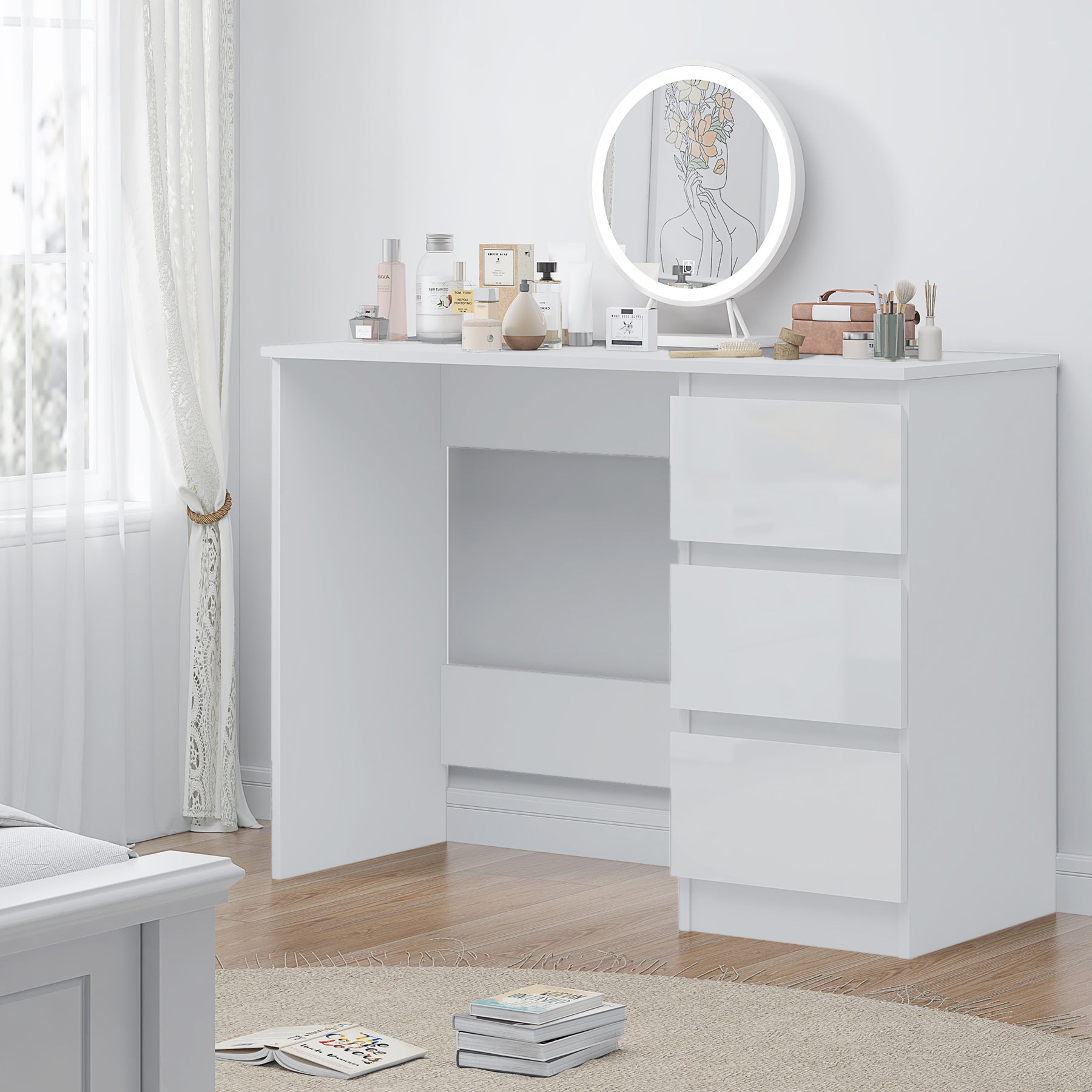 FWStyle Stora 3 Drawer Dressing Table - White Gloss Front