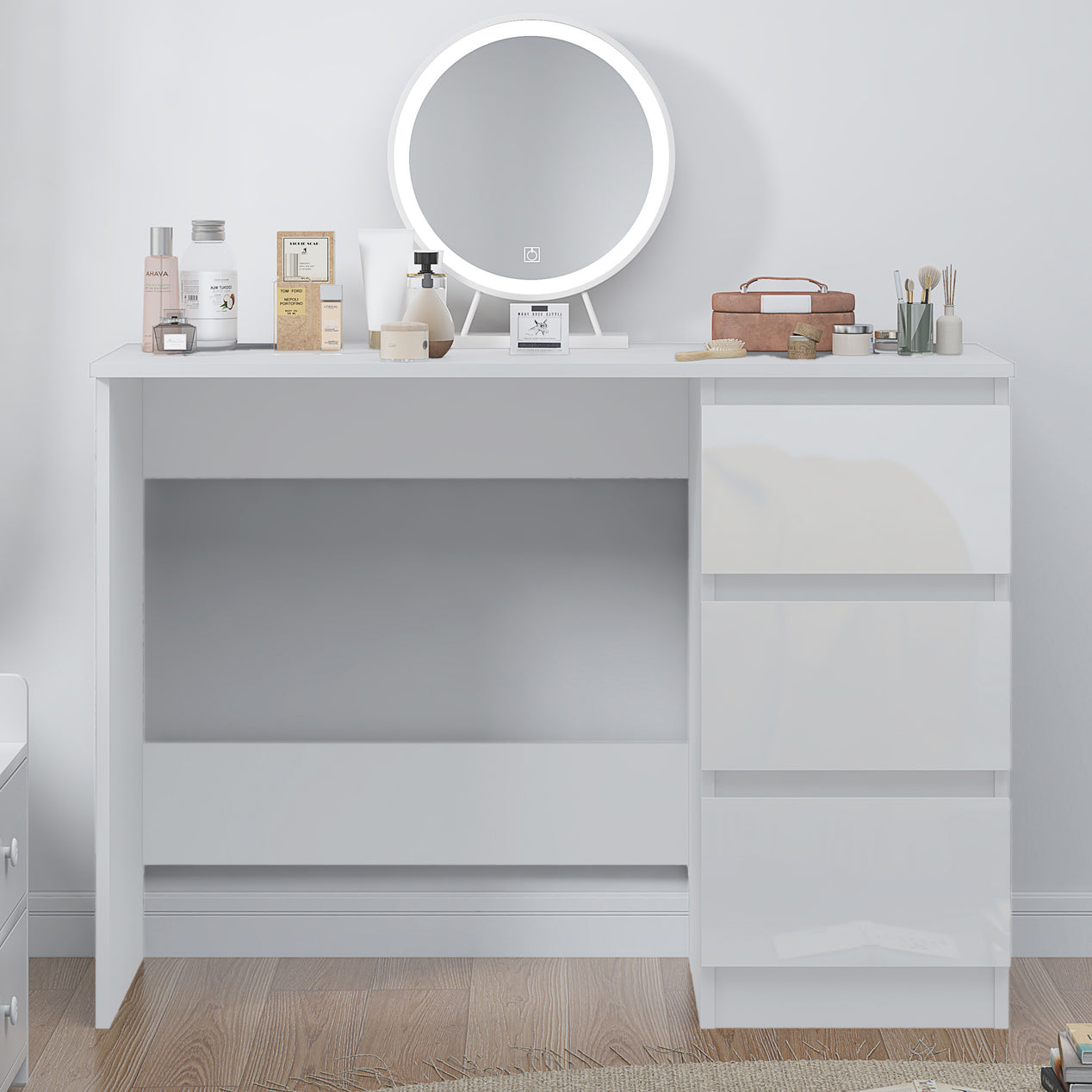 FWStyle Stora 3 Drawer Dressing Table - White Gloss Front