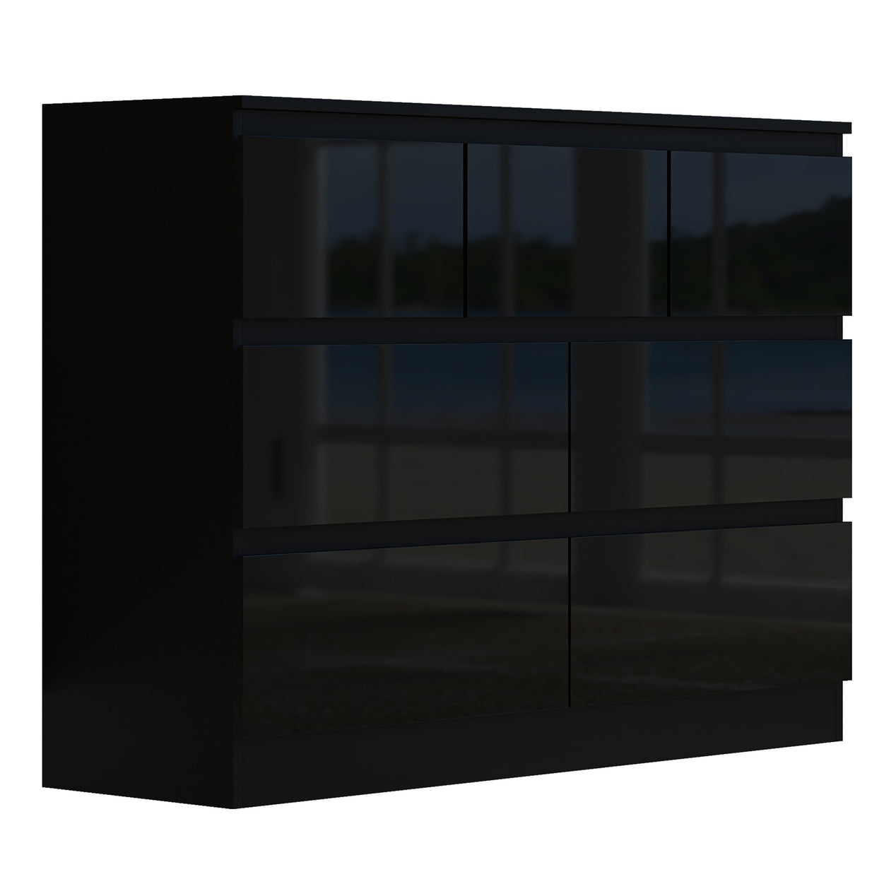 FWStyle Stora 7 Drawer Merchant Chest Of Drawers - Black Gloss Front