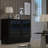 FWStyle Stora 7 Drawer Merchant Chest Of Drawers - Black Gloss Front