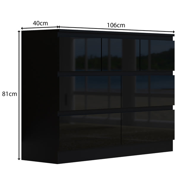 FWStyle Stora 7 Drawer Merchant Chest Of Drawers - Black Gloss Front