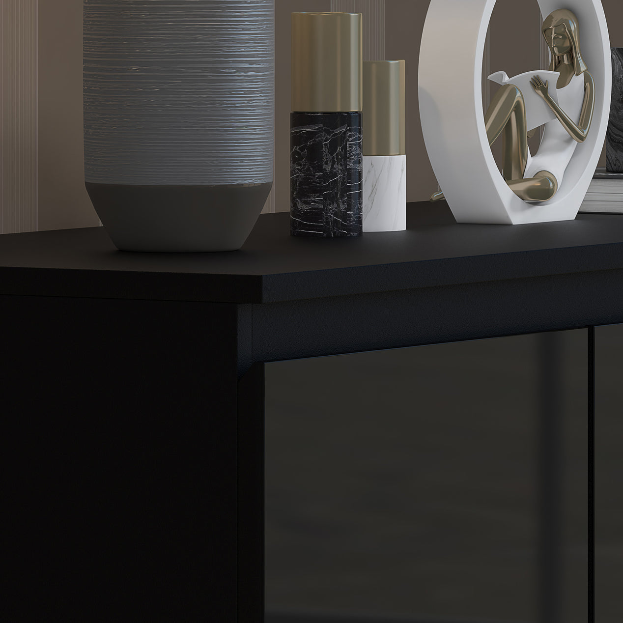 FWStyle Stora 7 Drawer Merchant Chest Of Drawers - Black Gloss Front