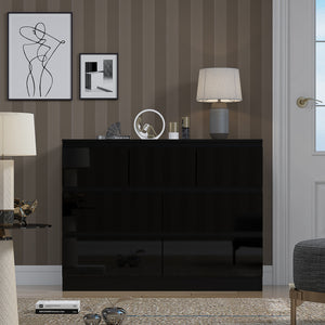 FWStyle Stora 7 Drawer Merchant Chest Of Drawers - Black Gloss Front