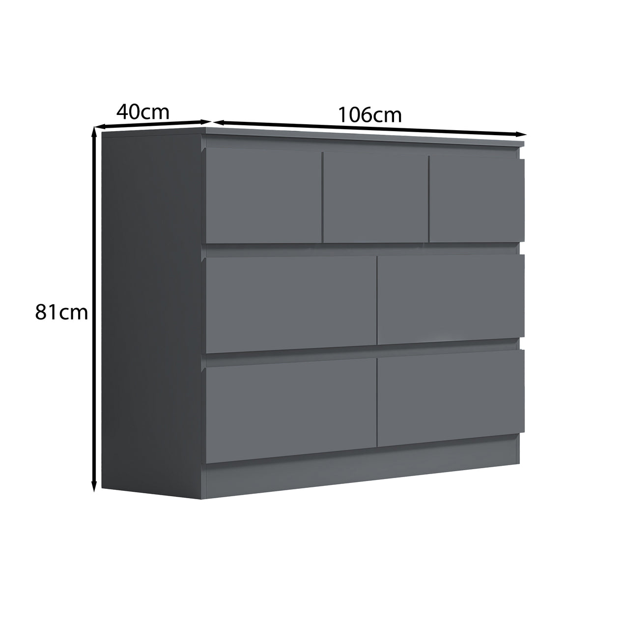 FWStyle Stora 7 Drawer Merchant Chest Of Drawers - Matt Dark Grey