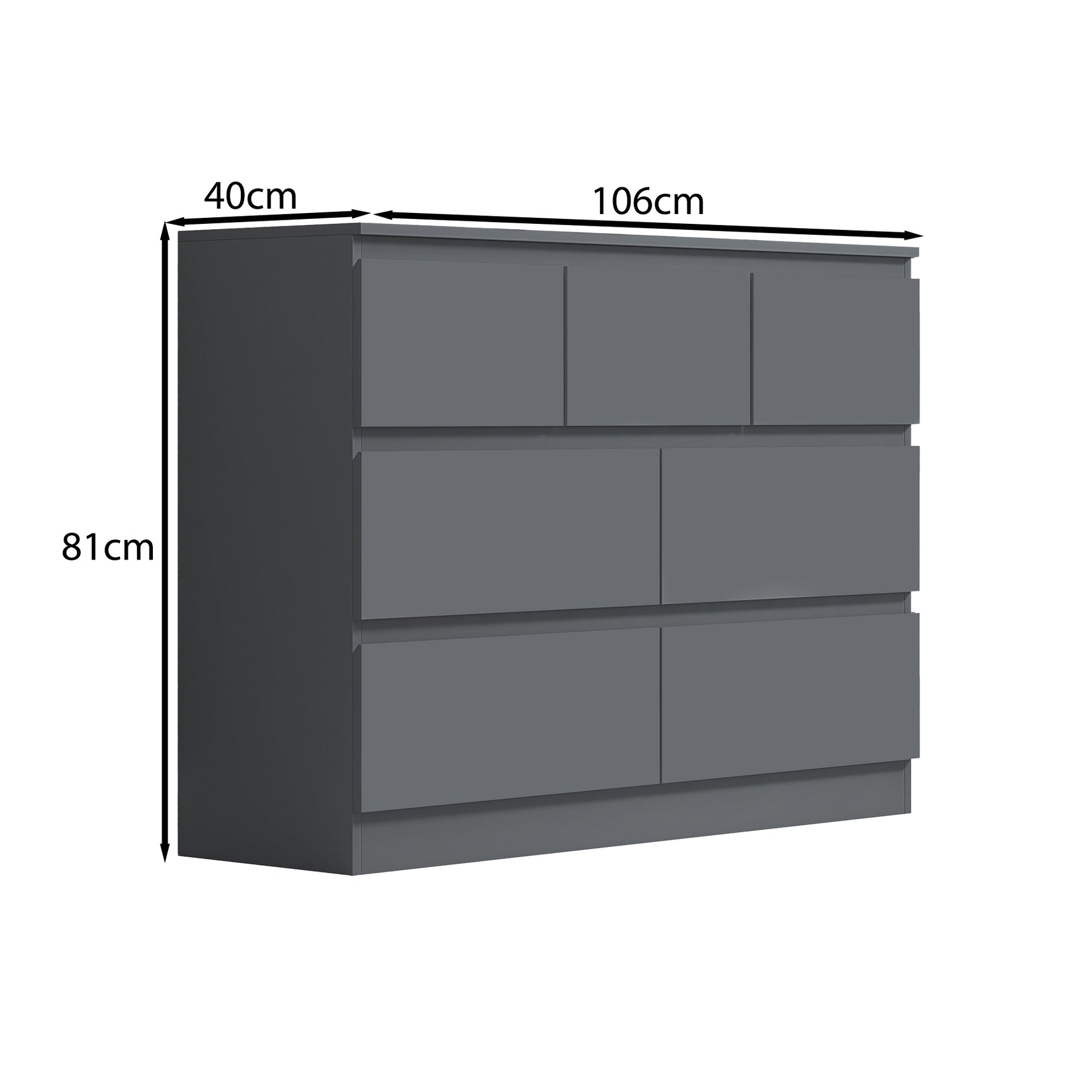 FWStyle Stora 7 Drawer Merchant Chest Of Drawers - Matt Dark Grey