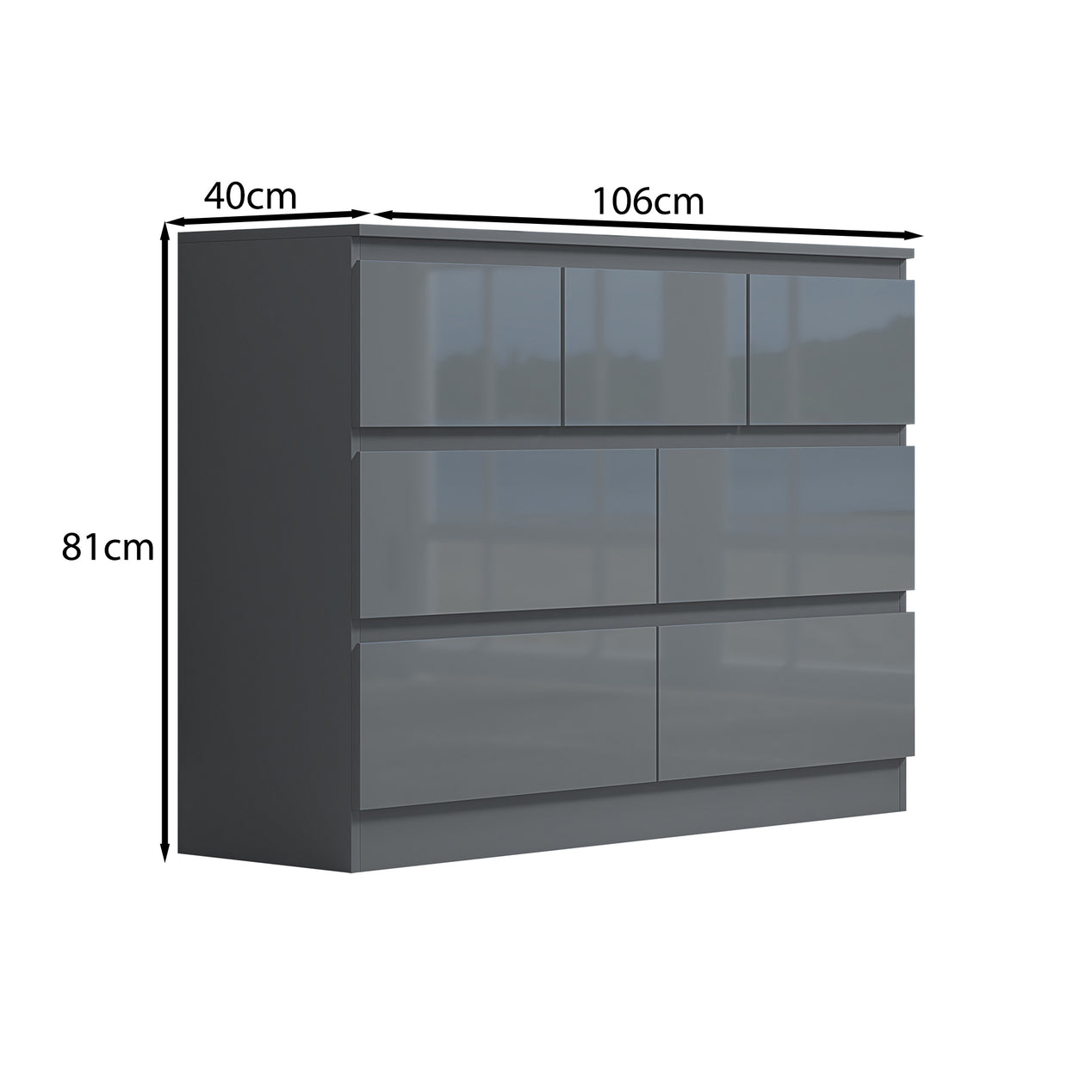 FWStyle Stora 7 Drawer Merchant Chest Of Drawers - Grey Gloss Front