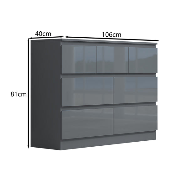 FWStyle Stora 7 Drawer Merchant Chest Of Drawers - Grey Gloss Front