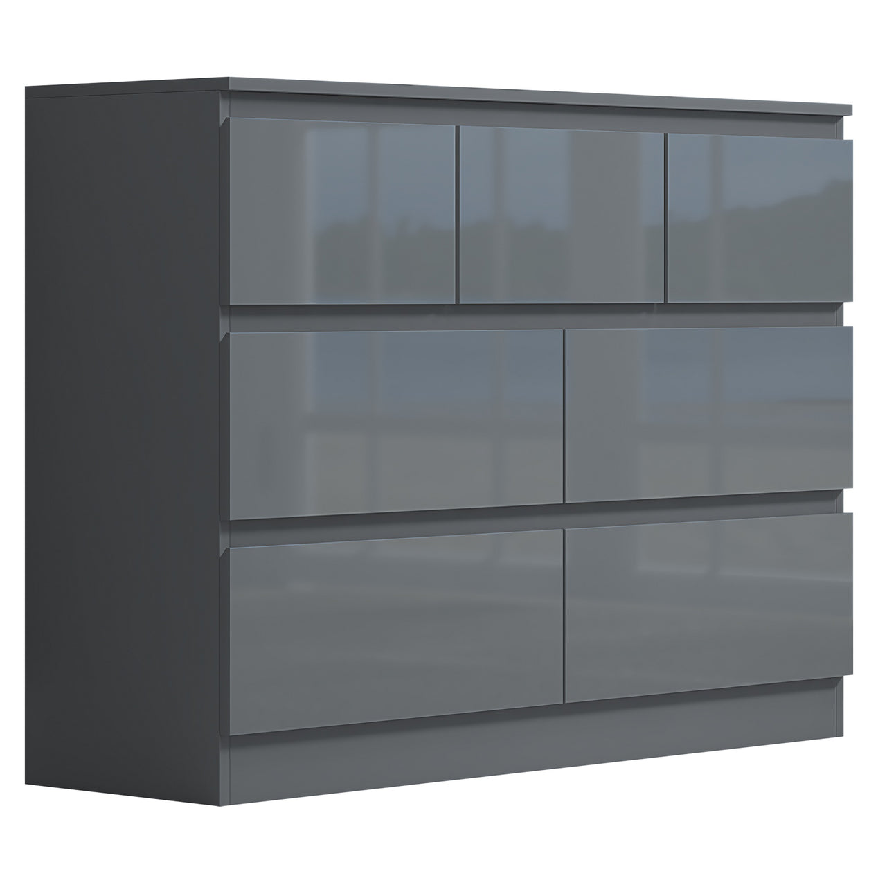 FWStyle Stora 7 Drawer Merchant Chest Of Drawers - Grey Gloss Front
