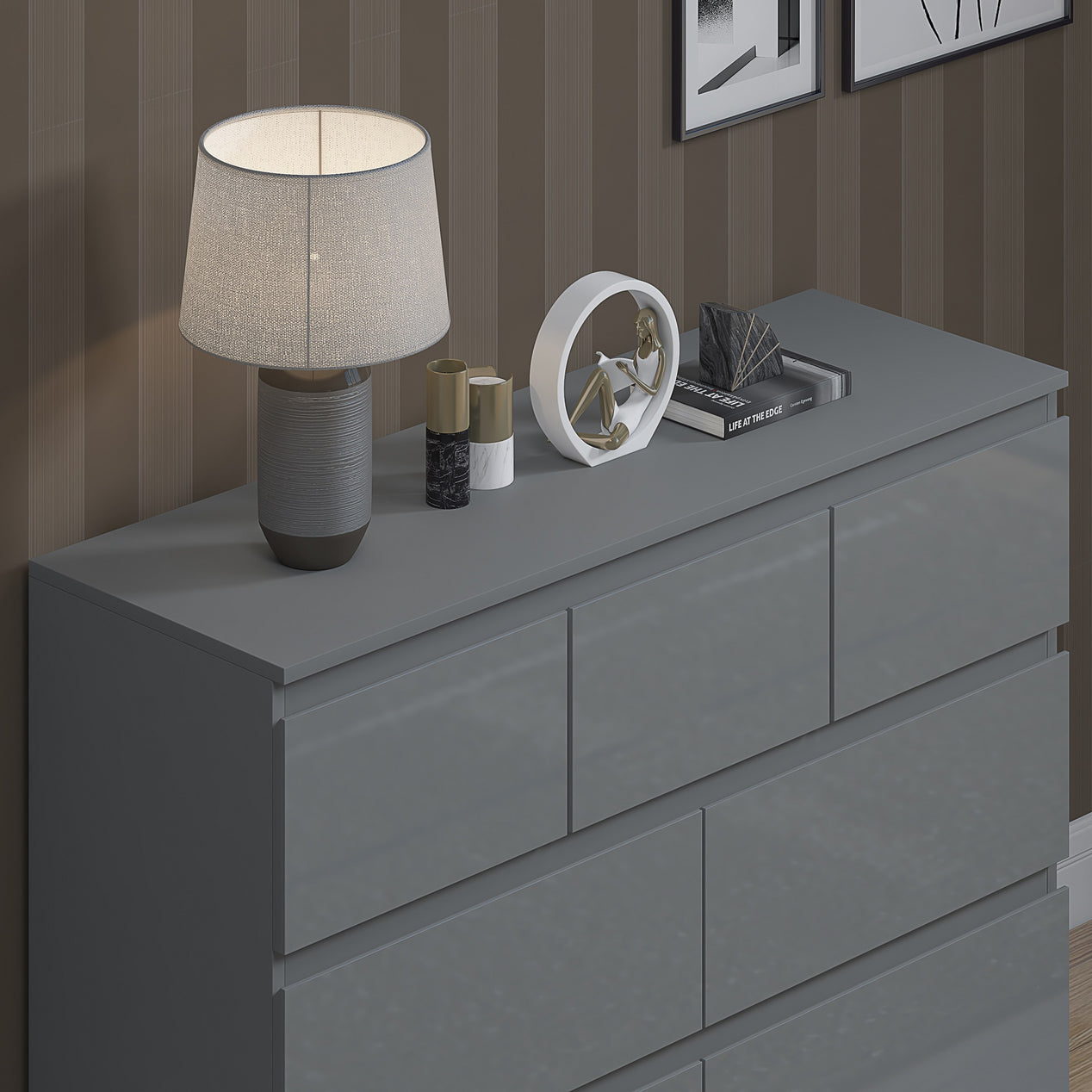 FWStyle Stora 7 Drawer Merchant Chest Of Drawers - Grey Gloss Front