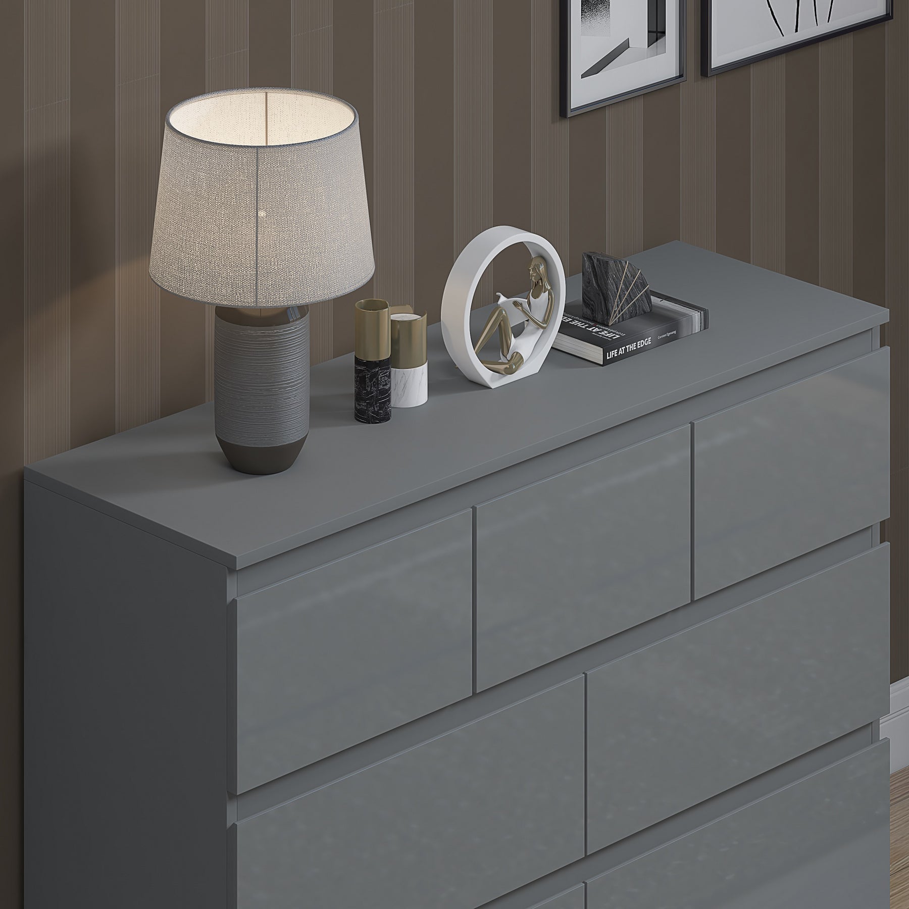 FWStyle Stora 7 Drawer Merchant Chest Of Drawers - Grey Gloss Front