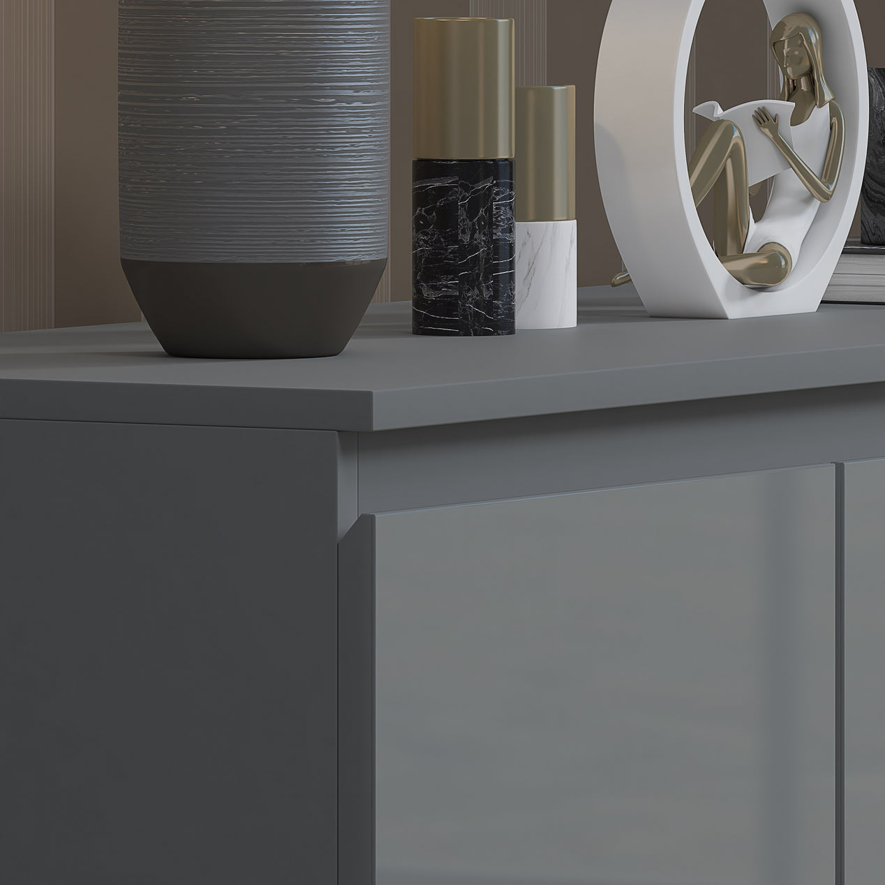 FWStyle Stora 7 Drawer Merchant Chest Of Drawers - Grey Gloss Front