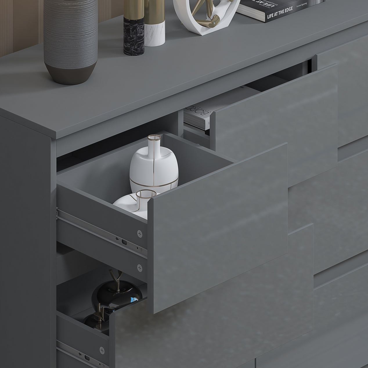 FWStyle Stora 7 Drawer Merchant Chest Of Drawers - Grey Gloss Front
