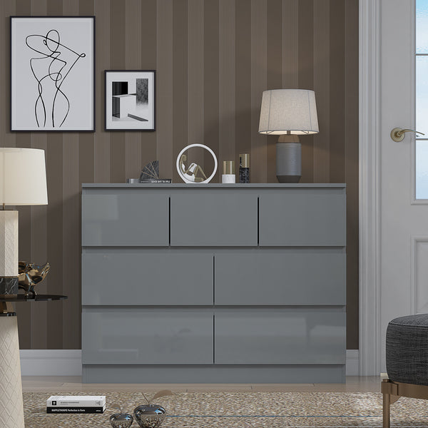 FWStyle Stora 7 Drawer Merchant Chest Of Drawers - Grey Gloss Front
