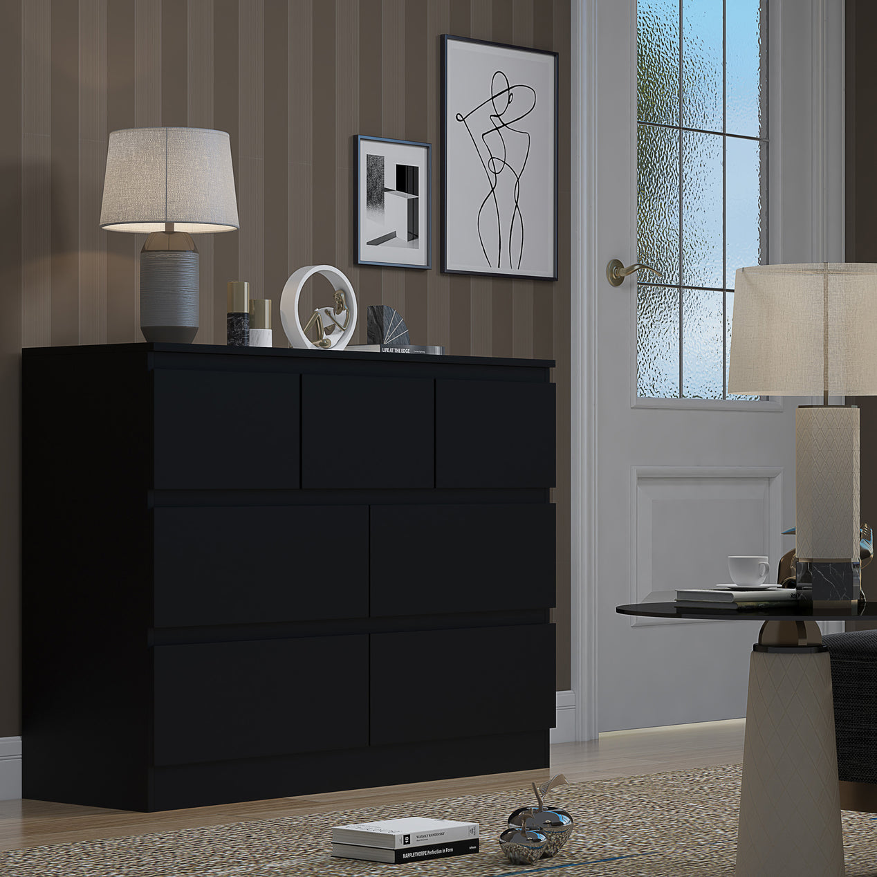 FWStyle Stora 7 Drawer Merchant Chest Of Drawers - Matt Black