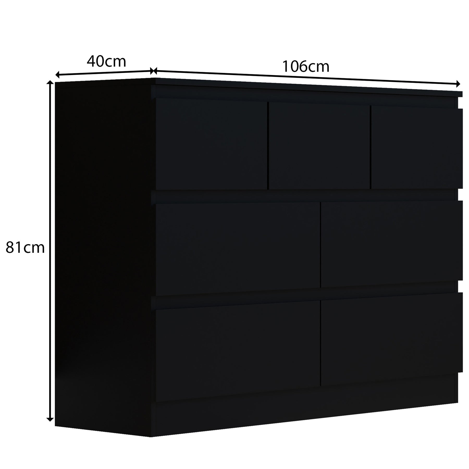 FWStyle Stora 7 Drawer Merchant Chest Of Drawers - Matt Black