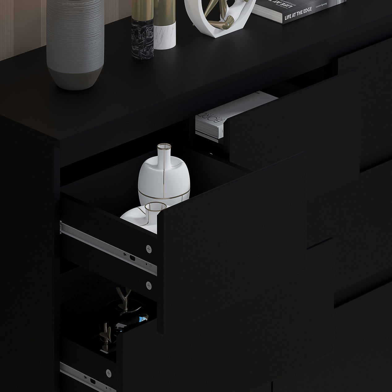 FWStyle Stora 7 Drawer Merchant Chest Of Drawers - Matt Black