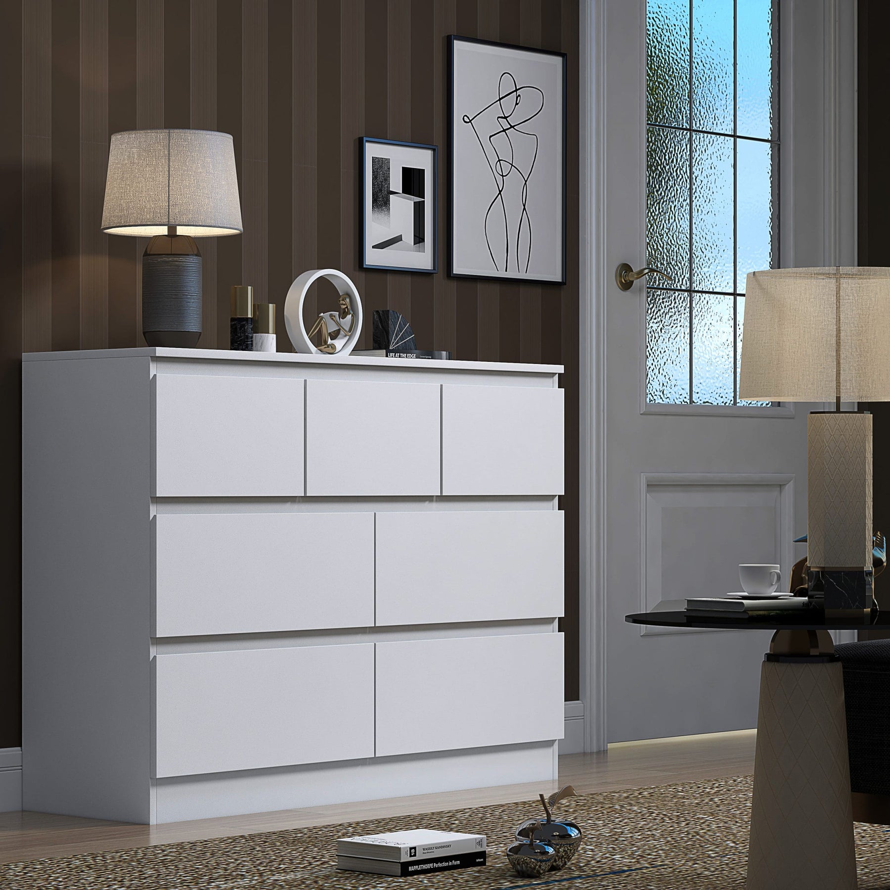 FWStyle Stora 7 Drawer Merchant Chest Of Drawers - Matt White