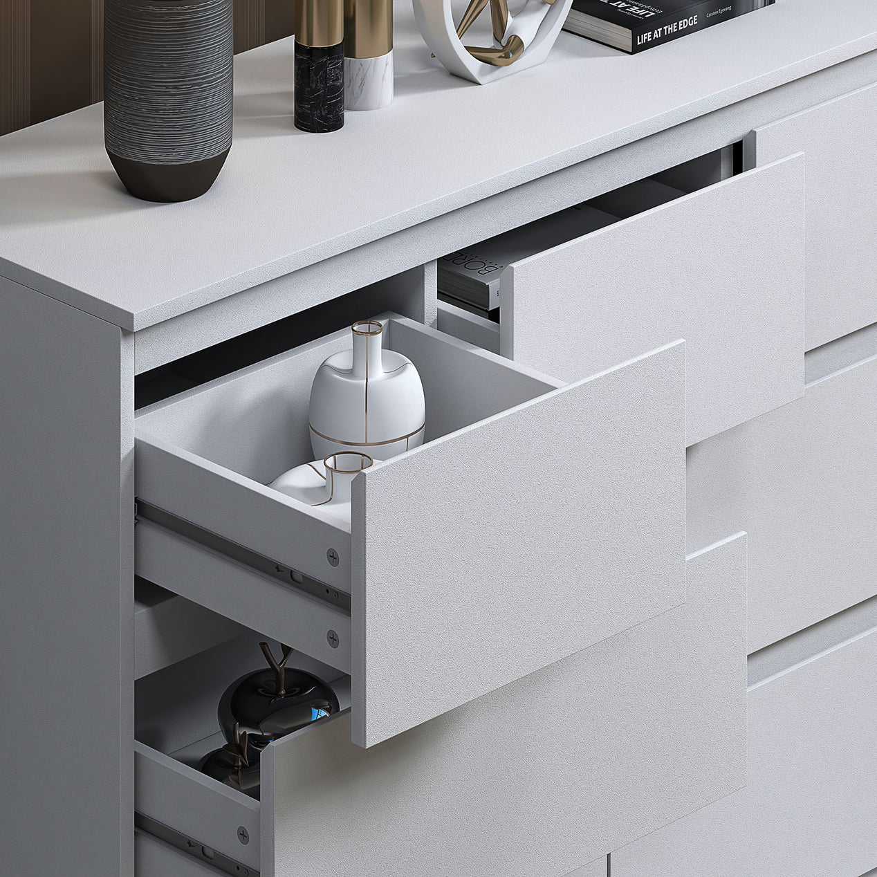 FWStyle Stora 7 Drawer Merchant Chest Of Drawers - Matt White