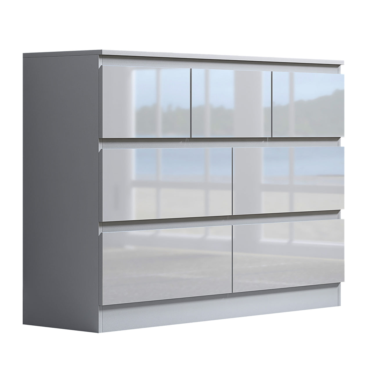FWStyle Stora 7 Drawer Merchant Chest Of Drawers - White Gloss Front