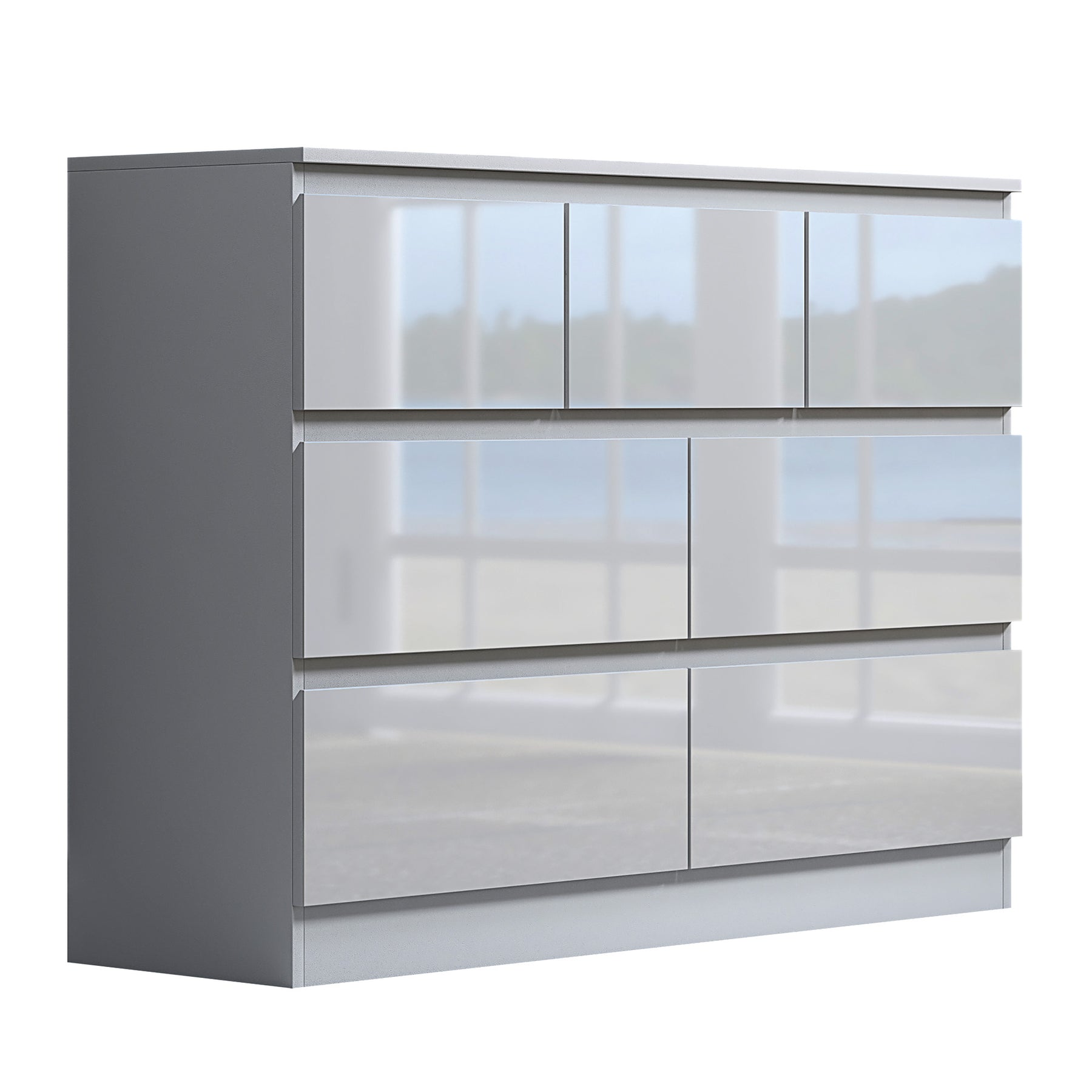 FWStyle Stora 7 Drawer Merchant Chest Of Drawers - White Gloss Front