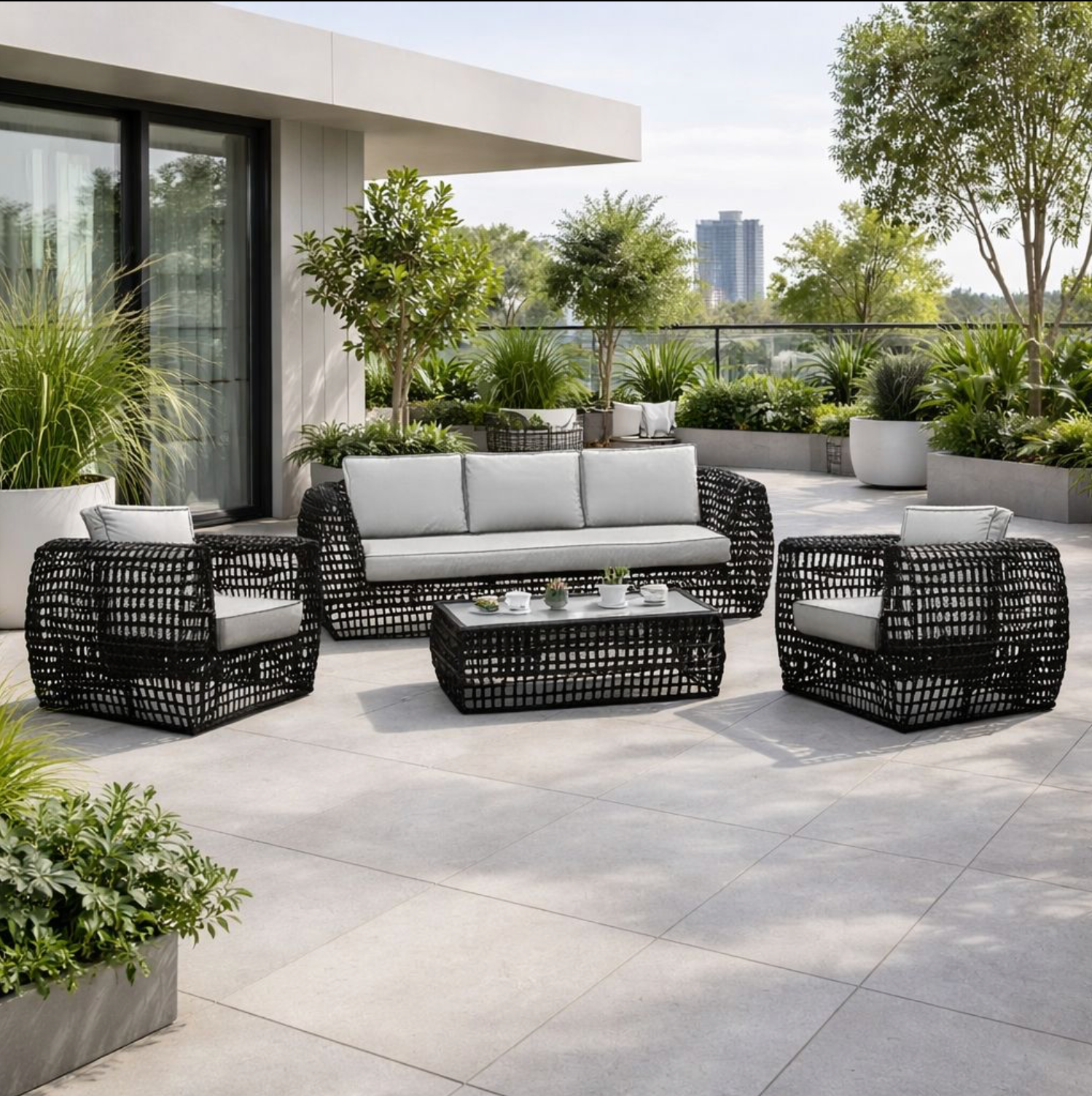 Amalfi Black 5 Seater Outdoor Set With Ceramic Coffee Table
