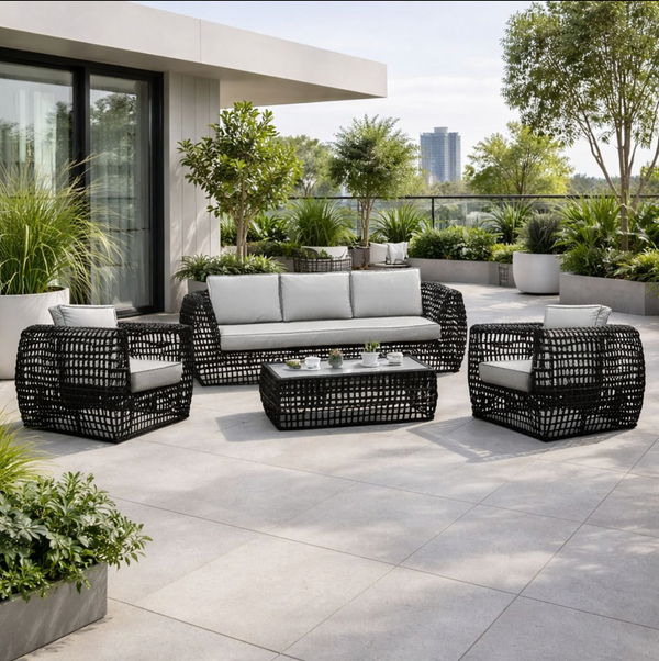 Amalfi Black 5 Seater Outdoor Set With Ceramic Coffee Table
