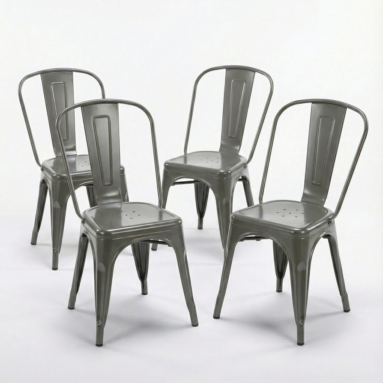 Bistro Pack Of 4 Silver Metal Chairs