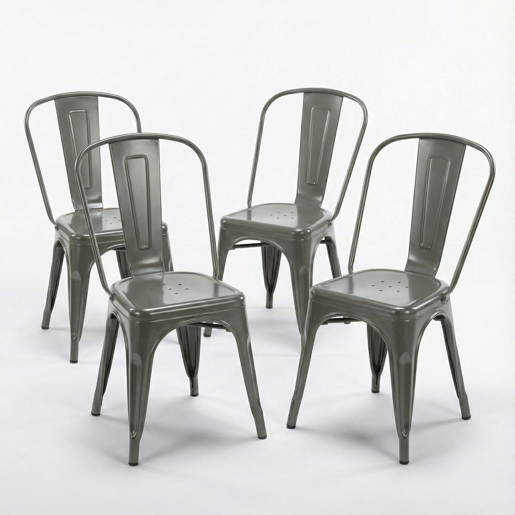 Bistro Pack Of 4 Silver Metal Chairs