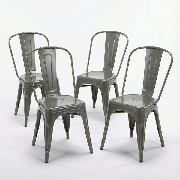 Bistro Pack Of 4 Silver Metal Chairs