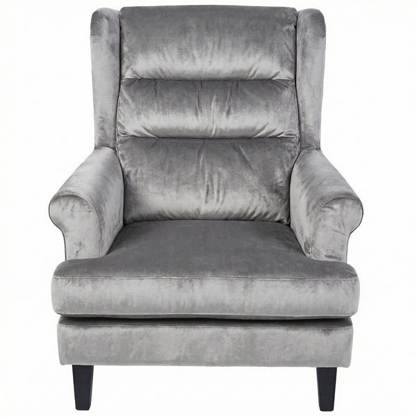 Loretta Armchair Grey Velvet Cushioned Ribbed Back