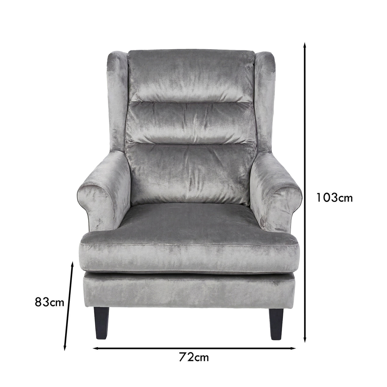 Loretta Armchair Grey Velvet Cushioned Ribbed Back